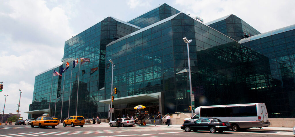 Exterior view of Javits Center convention building in New York.