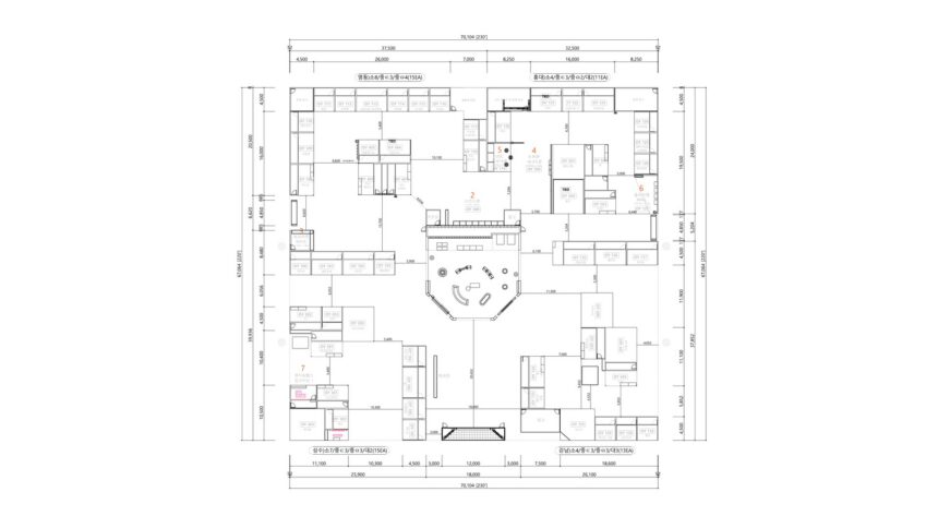 Floor plan of the 230 by 220 foot Olive Young FESTA exhibit in South Hall, Los Angeles Convention Center