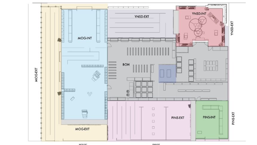 Floor plan of the Mickeys of Glendale, YNSD and pin store retail complex in booth 4464