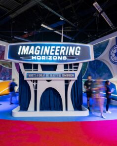 The Imagineering Horizons marquee entry at the Walt Disney Imagineering DX Pavilion, D23 2026, Anaheim Convention Center