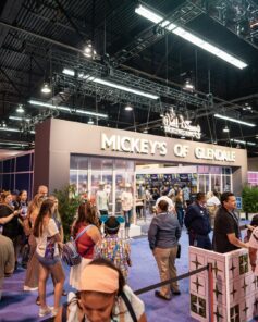 The illuminated Mickeys of Glendale storefront in booth 4464 at D23 2026, Anaheim Convention Center